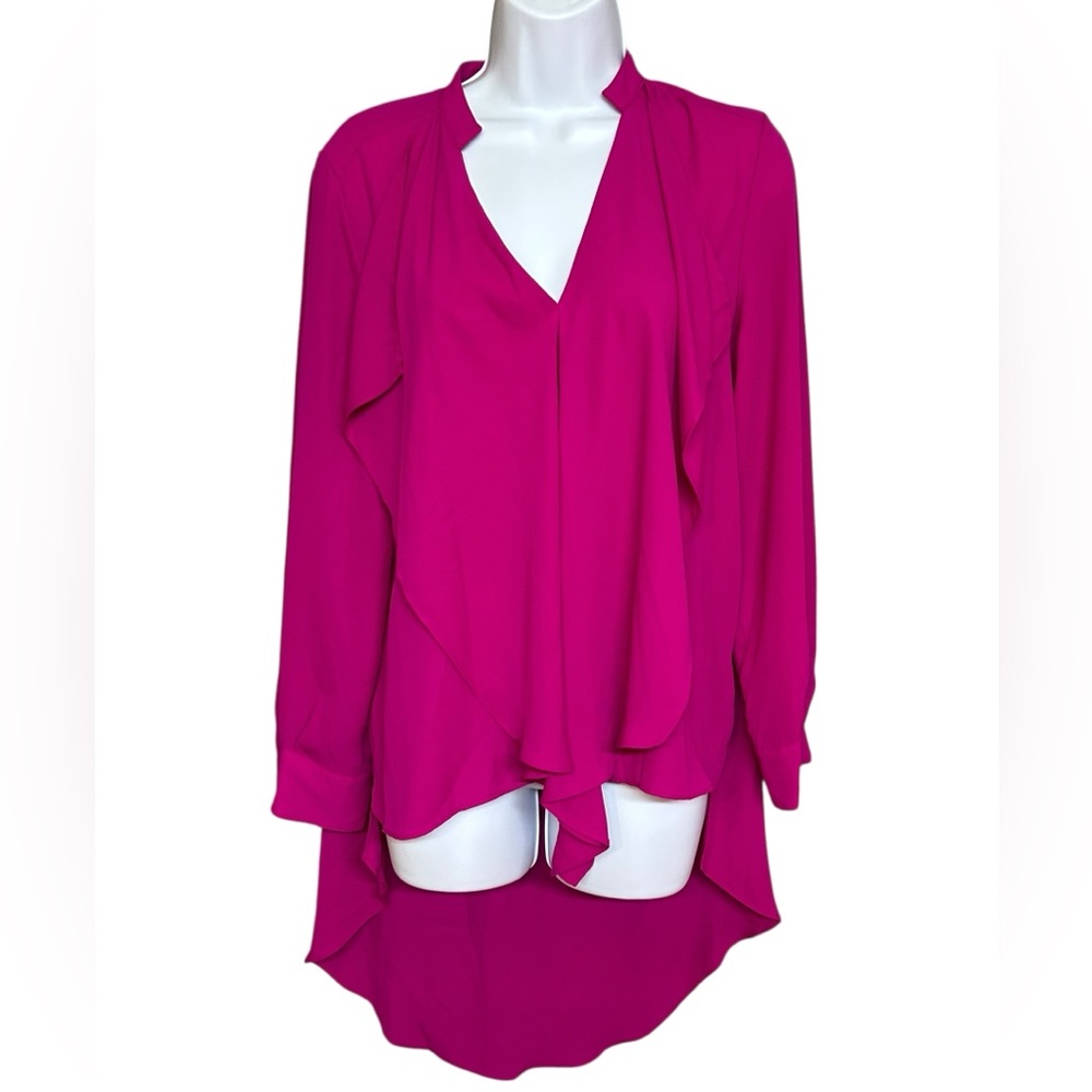 Peter Nygard Fuchsia Chiffon High-Low Ruffle Blouse - Size 8P